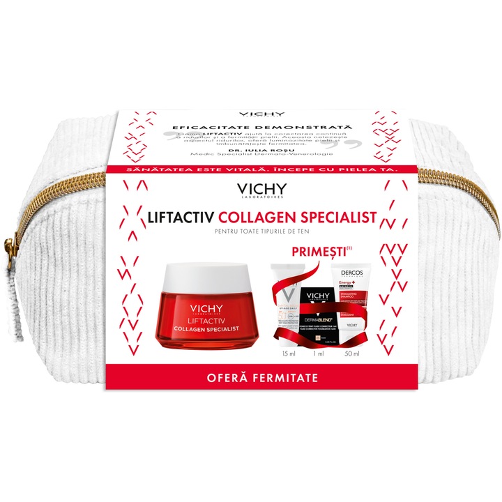 Pachet Crema de fata de zi antirid Vichy LIFTACTIV Collagen Specialist pentru toate tipurile de ten, 50 ml