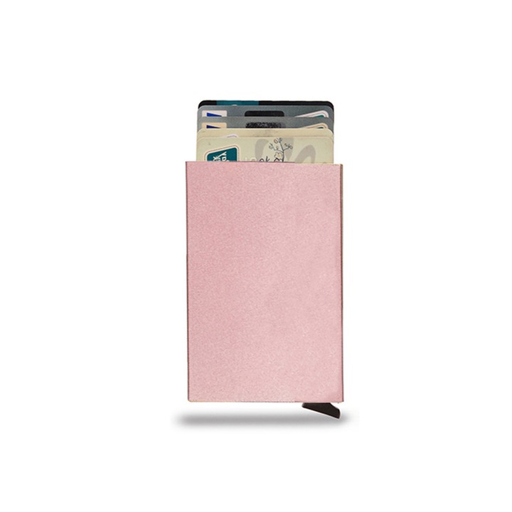 Метален портфейл за карти, Розов/Златист