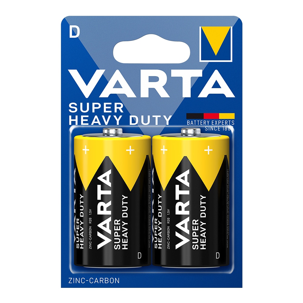 Set 2 baterii, Varta, Superlife R20, Zinc-carbon, 1.5V, Negru/Galben ...