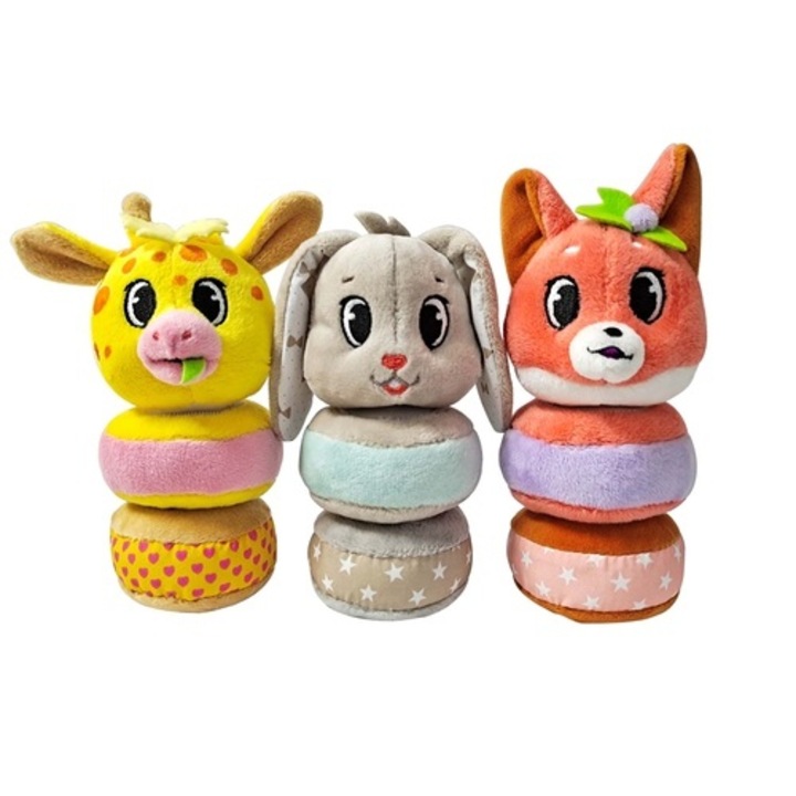 Set 3 animale din plus pentru bebelusi, iepure, vulpe, girafa, 9 piese, 12 luni+