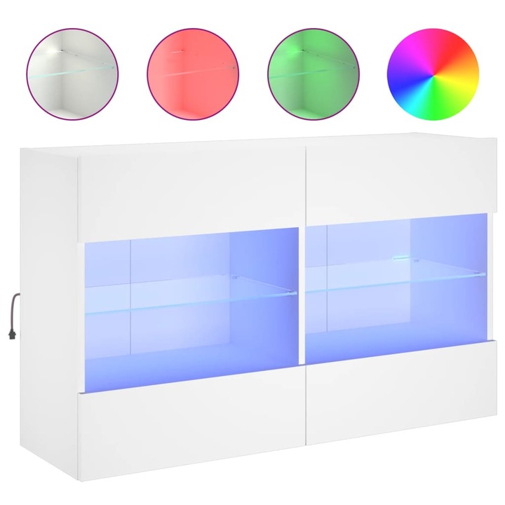 Comoda TV de perete cu lumini LED vidaXL, alb, 98,5x30x60,5 cm, 26.38 Kg