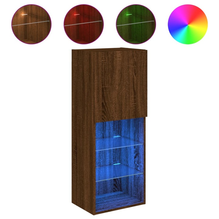 Comoda TV cu lumini LED vidaXL, stejar maro, 40,5x30x102 cm, 17.39 Kg