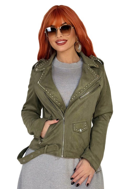 Jacheta casual dama, WildFashion, Poliuretan/Viscoza, 4480, Kaki