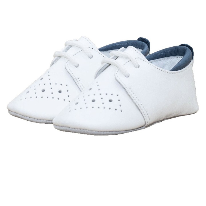 Botosei, Funny Baby, baieti, piele naturala, cu siret, 4036, Alb