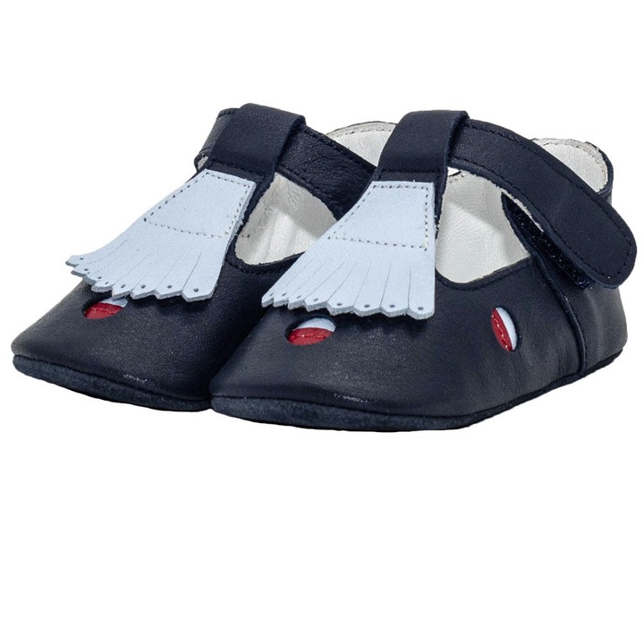 Botosei, Funny Baby, baieti, piele naturala, cu scai, 4034, Bleumarin