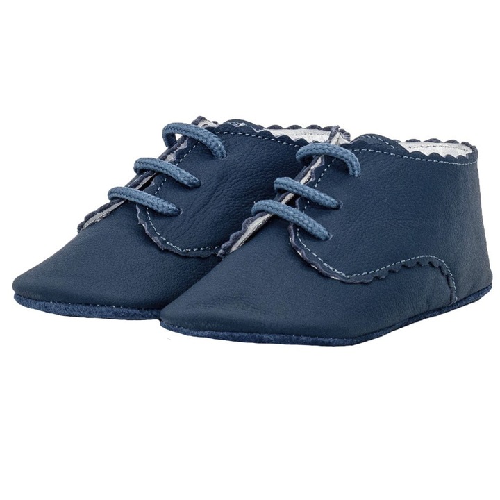 Botosei, Funny Baby, baieti, piele naturala, cu siret, 4038, Bleumarin