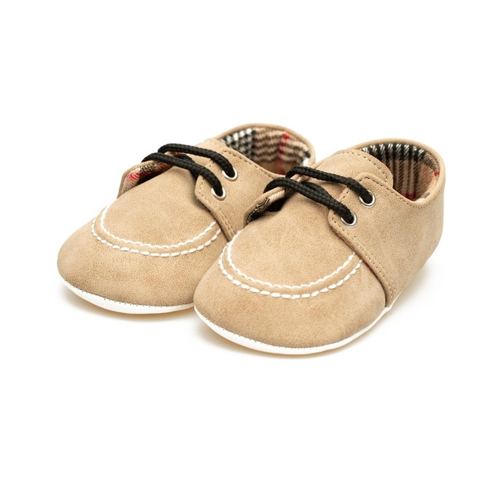 Botosei, Funny Baby, baieti, piele ecologica, cu siret, 1757, Maro deschis