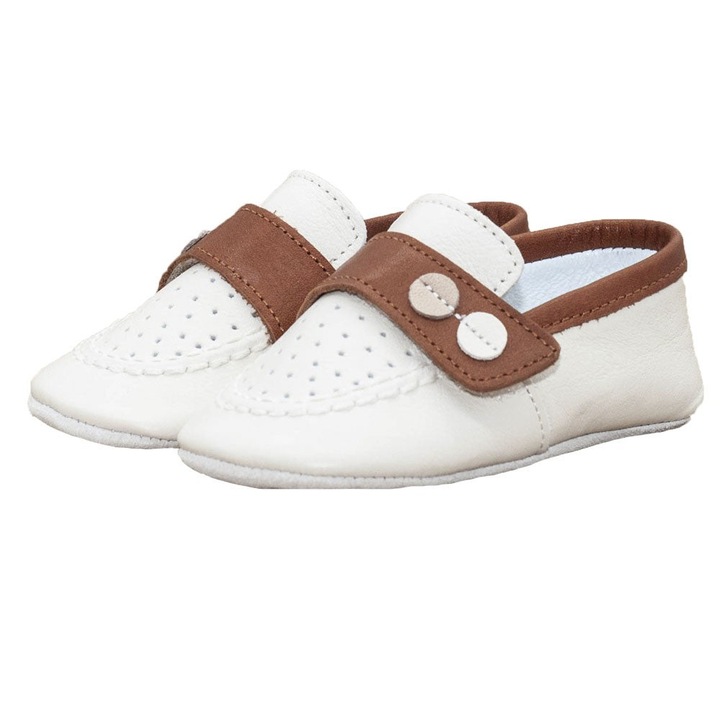 Botosei, Funny Baby, baieti, piele naturala, cu scai, 4018, Alb