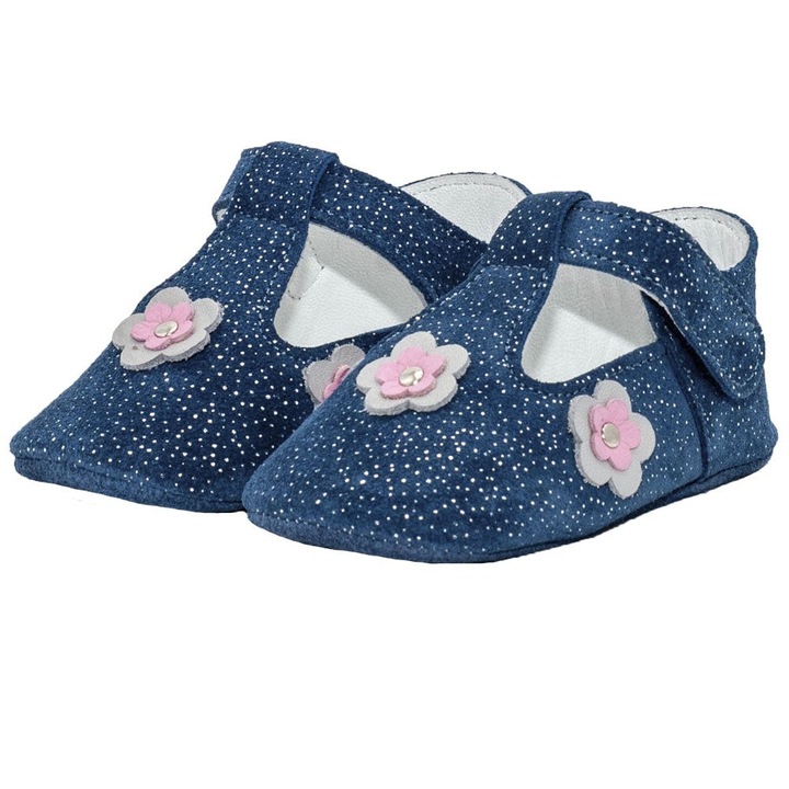 Botosei, Funny Baby, fete, piele naturala, cu scai, 4001, Bleumarin