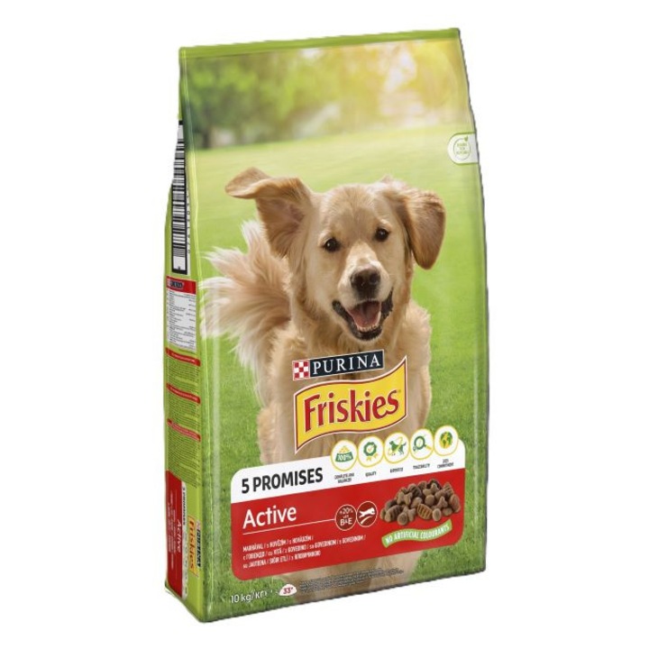 Суха храна за кучета, PURINA FRISKIES Adult Active, с говеждо месо, 10 кг