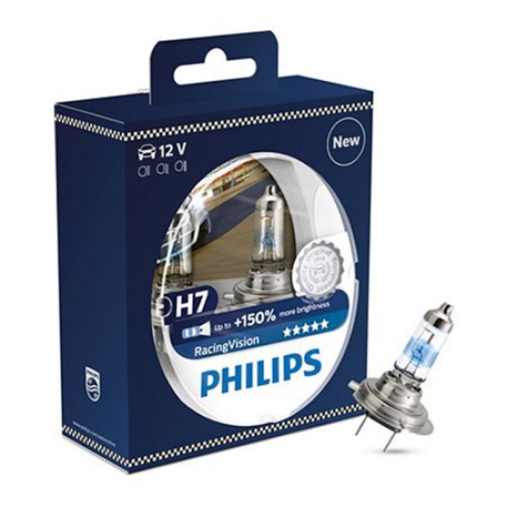 Set 2 Becuri auto PHILIPS, Racing Vision H7, 12V, 55W