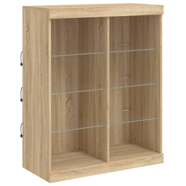 Comoda LED moderna, Zakito Europe, Lemn/Sticla, 81x37x100cm, Bej