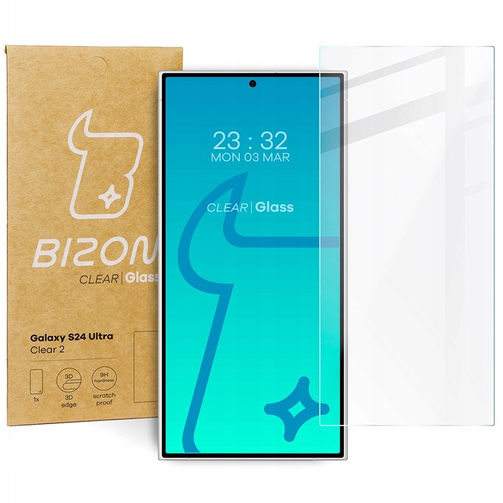 Защитен протектор Bizon, Съвместим със Samsung Galaxy S24 Ultra, Защитено стъкло, 15.80 x 7.26 cm, Прозрачен