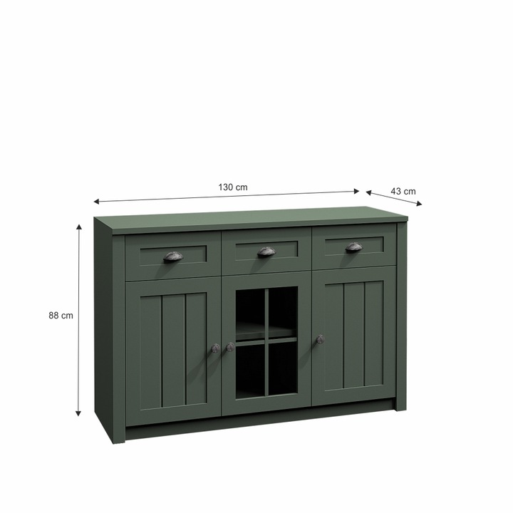 Háromajtós komód fiókos fiókokkal, Kondela, Származási hely K3S, zöld