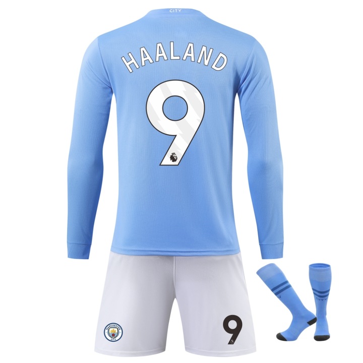 Gyermek sportfelszerelés Man City Haaland hosszú ujjú futballmezek, Kék