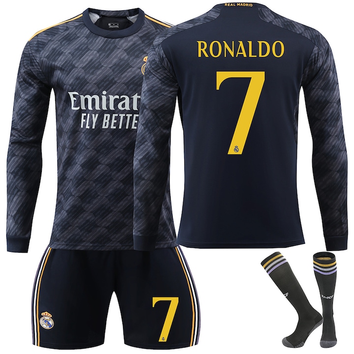 Детско спортно облекло Комплект футболна фланелка Real Madrid Ronaldo, черно, Черен
