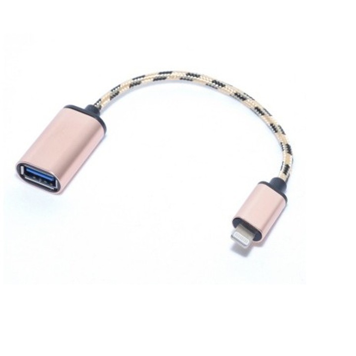 USB 3.0 OTG кабел към Apple съвместим конектор за трансфер на данни, стик, 15 см, Цвят розово злато