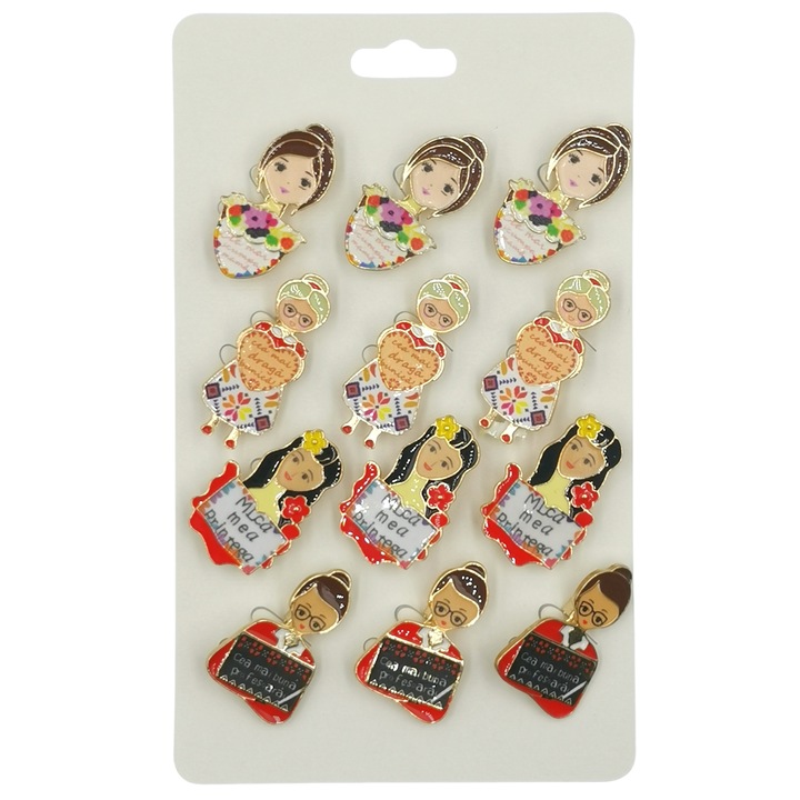 Set 12 brose pentru martisor, NEVERMORE, Pentru Mama sau profesoara, 3cm, Multicolor
