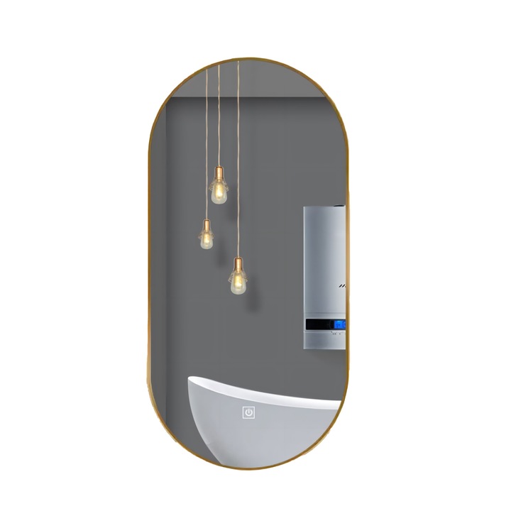 Oglinda Led, Dezaburire, 3 Culori, Touch, 5 mm, cadru ultra-slim auriu, dimensiuni 40x120 cm, Victoria