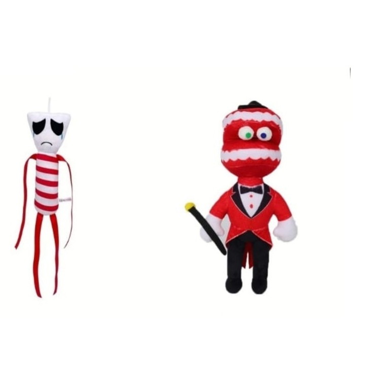 Set 2 Jucarii de plus, Circus Clown Toy Anime, alb/rosu, 30 cm