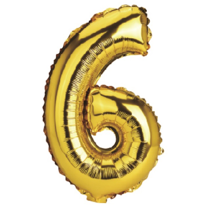 Balon party, folie metalizata aurie, 40 cm, cifra 6