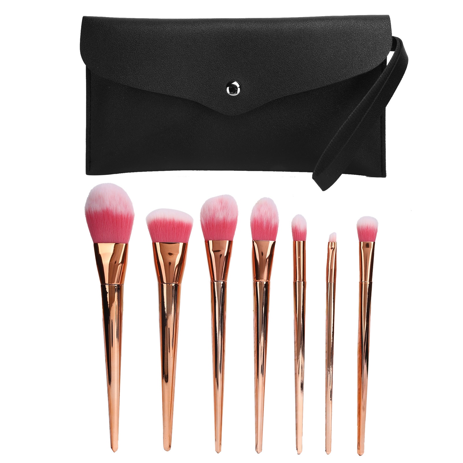 Set 7 pensule cosmetice/portfard, Design ergonomic, Auriu/Roz - eMAG.ro