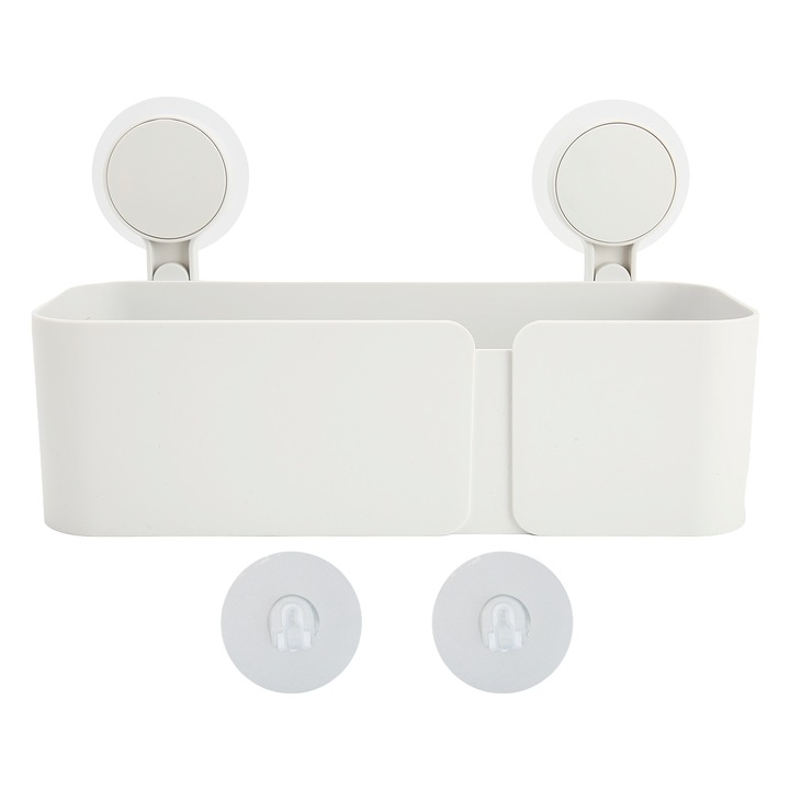 Етажерка за баня, Пластмаса, С вендузи, Бяла