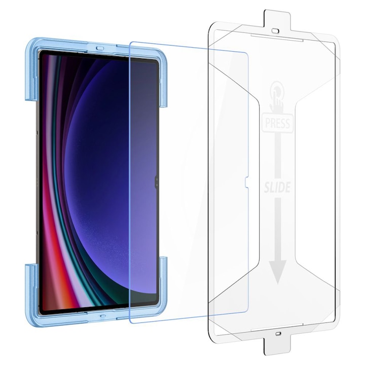 Folie de de protectie GERICOM pentru Samsung Galaxy Tab S9 Plus, diagonala display 12.4", kit montare, duritate 9H, sticla securizata, rezistenta la socuri si zgarieturi, Transparent