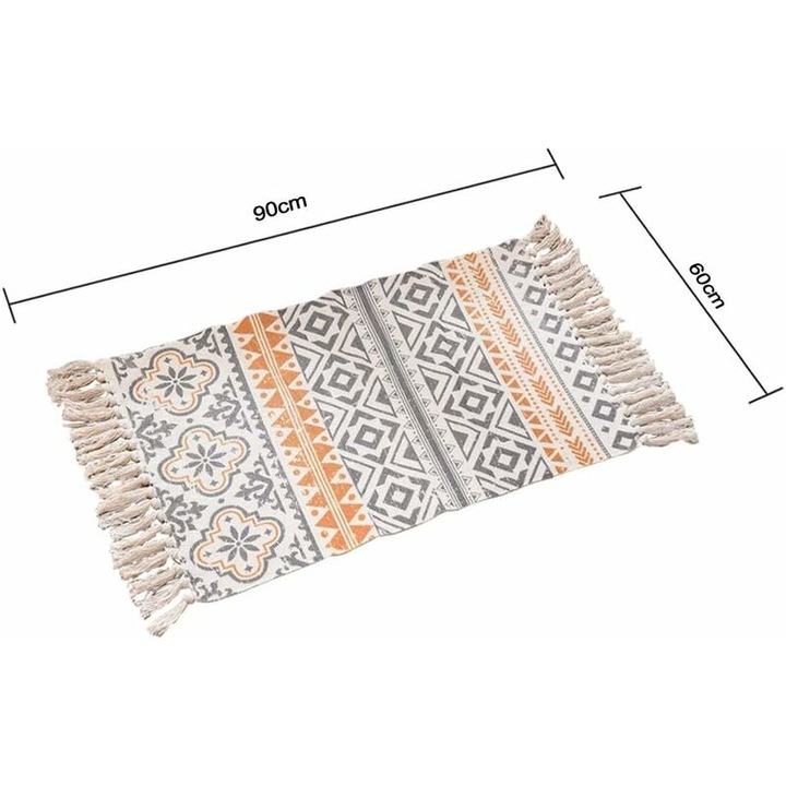 Covor etnic antiderapant, polipropilena, multicolor, 90x60 cm