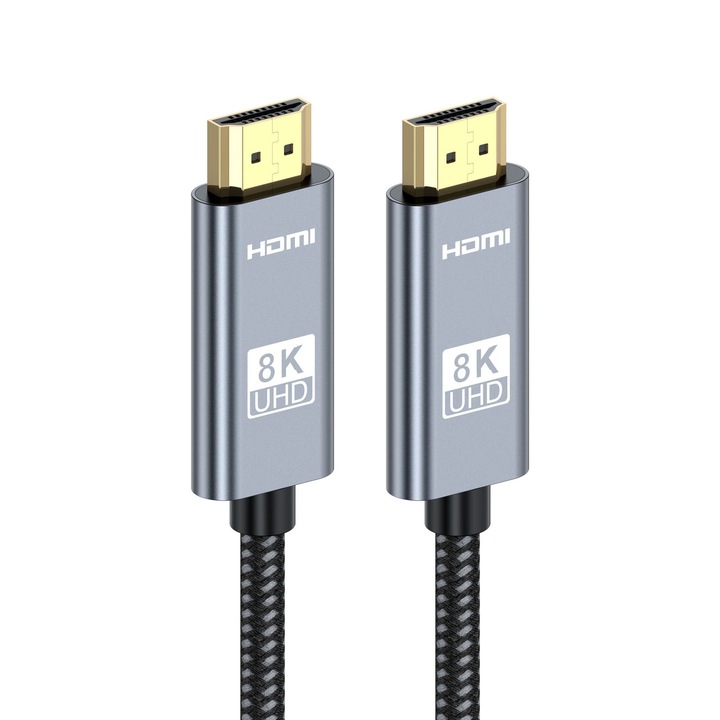 Кабел HDMI 2.1, Hggzeg, 5 m, 48Gbps, 8K 60Hz, 4K 120Hz, Dynamic HDR, DolbyVision, 3DVideo, Променлива честота на опресняване, Enhanced Audio Return Channel (eARC), Съвместим с PS5 Xbox Series XS конзола, Найлон/Алуминий, Сив