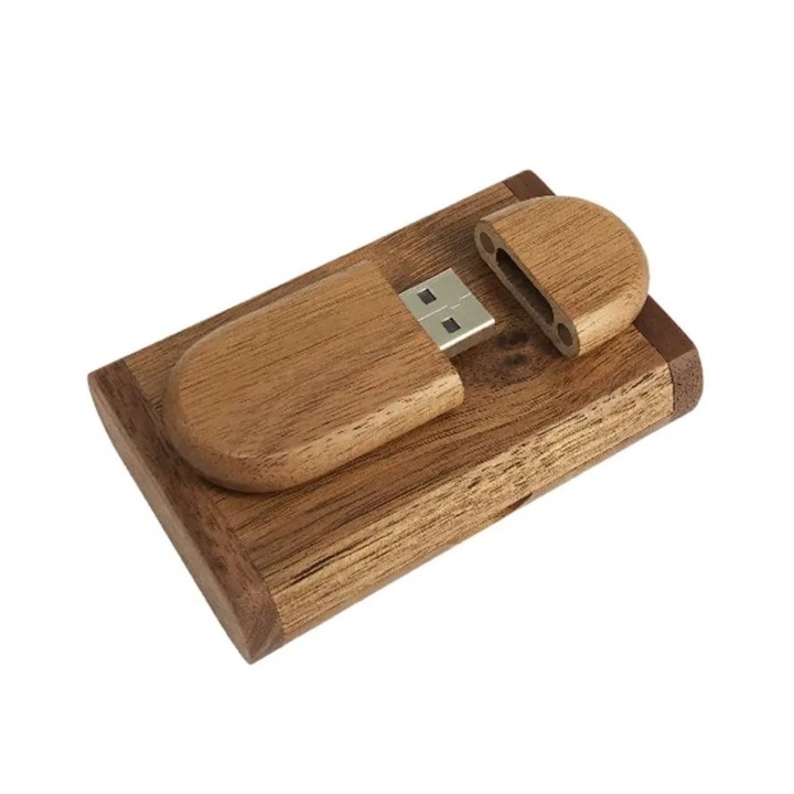 Memorie USB 128 GB, USB 3.0, din lemn de fag si cutie, culoare maro