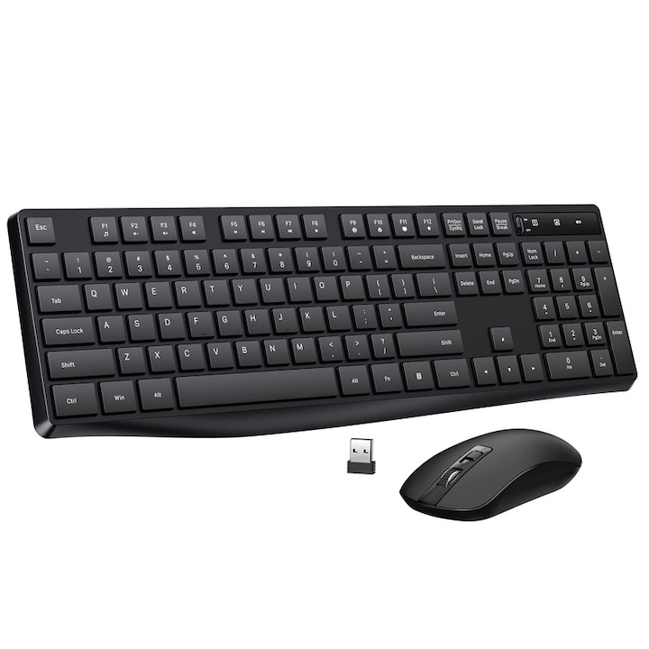 Комплект безжична клавиатура и мишка, USB, за компютър/лаптоп/Windows/Mac, черен