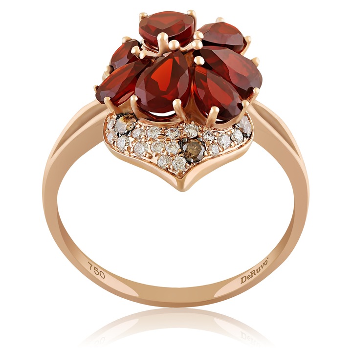 Inel Aur 18k Diamante, Diamante Maro, Granate DERUVO, R30783-R52, Marime 52