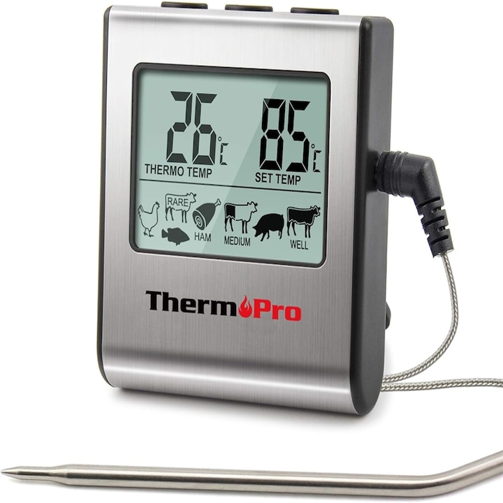 Termometru digital pentru carne Thermpro, cu cablu din otel inoxidabil, temperatura 0-300°C, 16.5cm