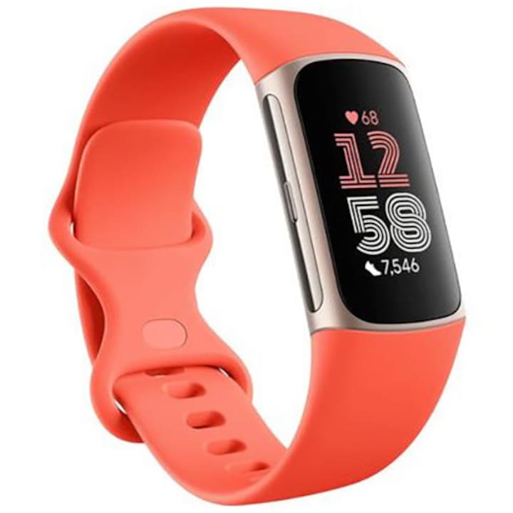 Bratara fitness Fitbit Charge 6, GPS + GLONASS, Bluetooth, NFC, Portocaliu