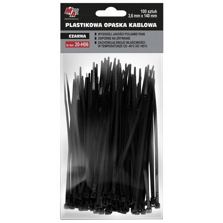 100 db-os kábelkötegelő készlet, MA Professional, poliamid, 3,6 x 140 mm, fekete