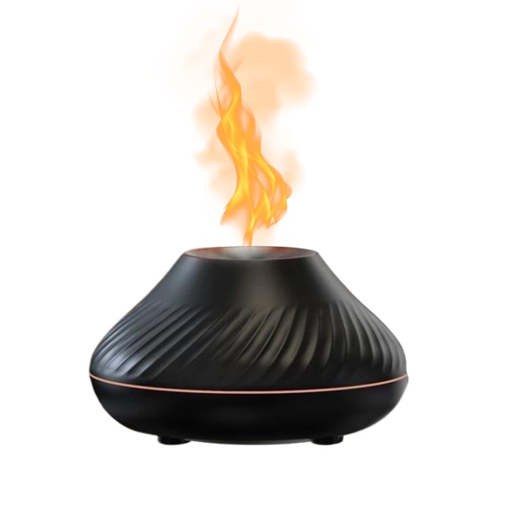 Ултразвуков овлажнител за въздух Evolve-x® Flame с ароматерапевтичен дифузер, LED околна светлина с пламъчен ефект, за дома и офиса, черен