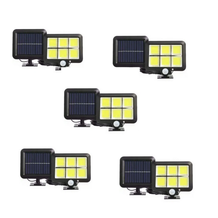 5db szolár lámpa készlet 120 LED, 30W, mozgásérzékelő, 5 méteres kábel, BZRSH