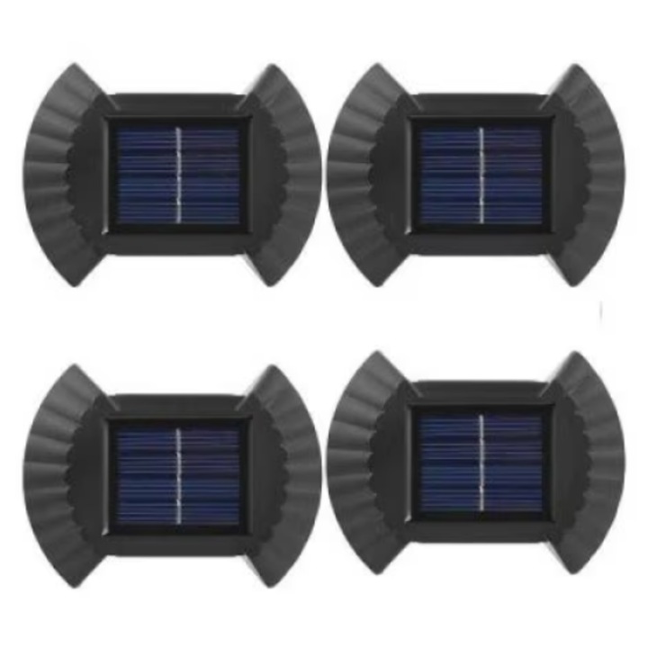 Set 4 lampi LED solare cu lumina bidirectionala pentru garduri, scari exterioare, senzor de lumina. alb cald BZRSH