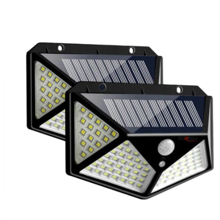 2 db Solar fali lámpa mozgásérzékelővel, 100 LED, fekete színű, BZRSH készlet