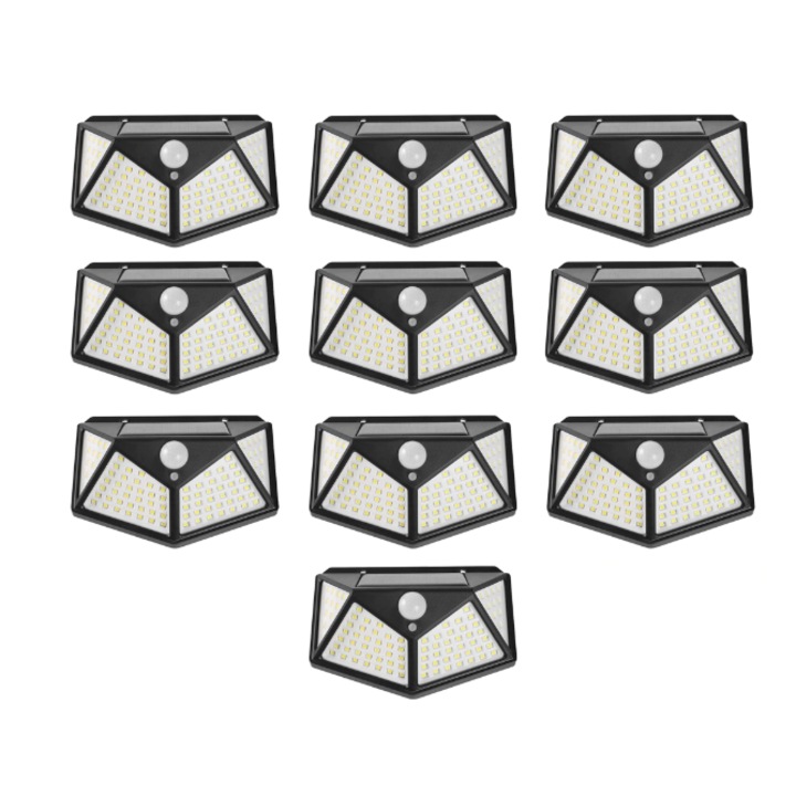10 db napelemes lámpa készlet, szürkület-, mozgás- és fényérzékelőkkel, 3 világítási fokozattal, 100 x LED, BZRSH