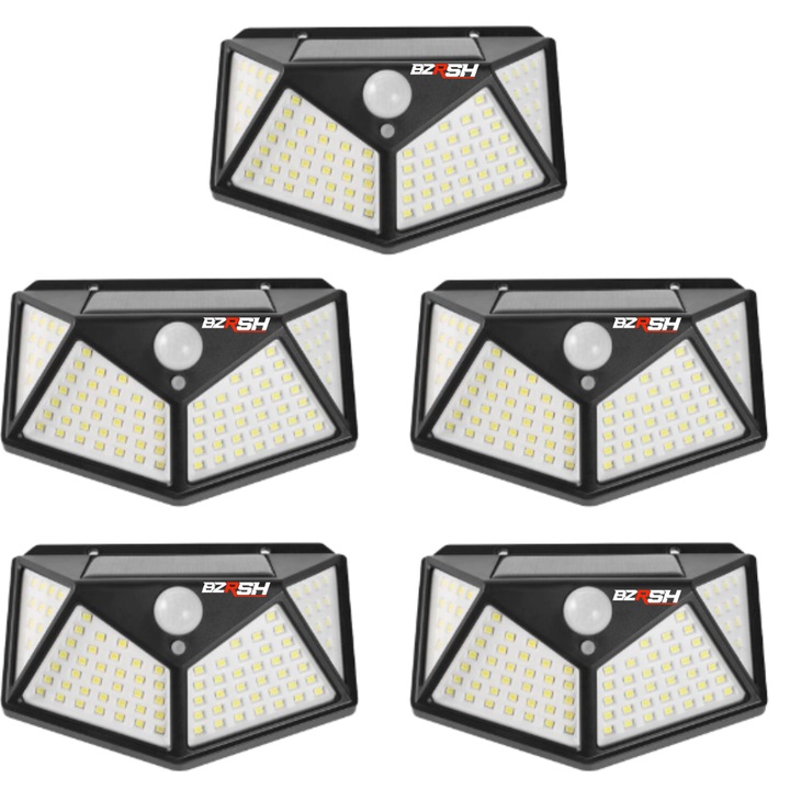 5 db napenergiával töltött lámpa készlet, szürkület-, mozgás- és fényérzékelőkkel, 3 világítási fokozattal, 100 x LED, BZRSH