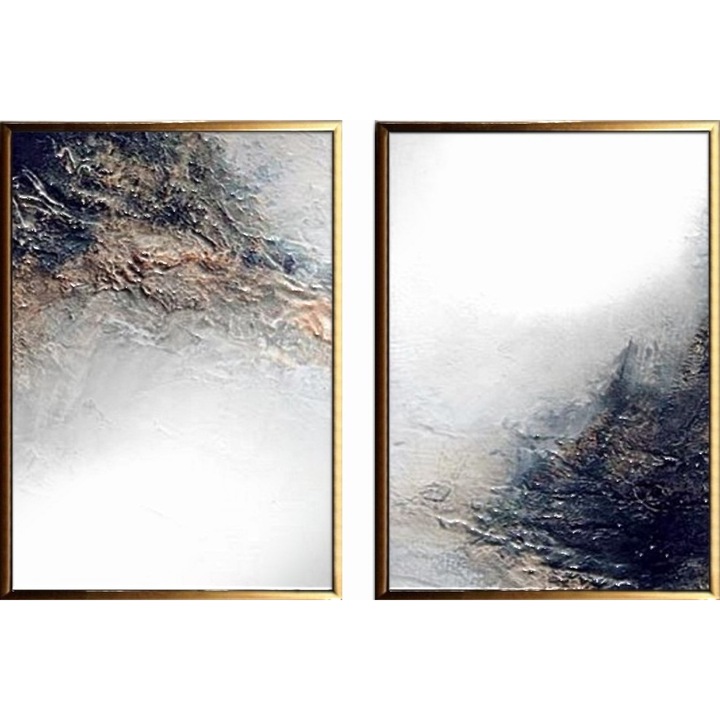 Set Tablouri pictate manual in ulei pe panza, pictura abstracta texturata in cutit, 100x70cm albastru cobalt gri auriu