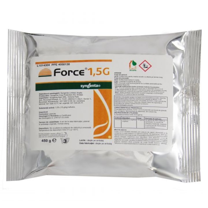 Insecticid sub forma de granule, pentru aplicare la sol odata cu semanatul, Force 1.5 G, 300 grame