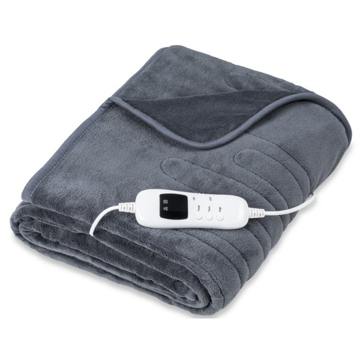 Patura electrica, 160x120cm, 120 W, 9 trepte de temperatura, ecran digital, gri