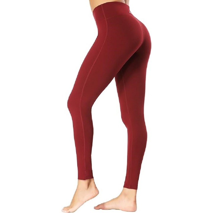 Pantaloni sport, BEELU, cu talie inalta, fara cusaturi, opac, tesatura respirabila, foarte confortabili si moderni, pana la glezna, cu buzunar ascuns, ideal pentru yoga, fitness, diverse sporturi, culoare burgund, marime L