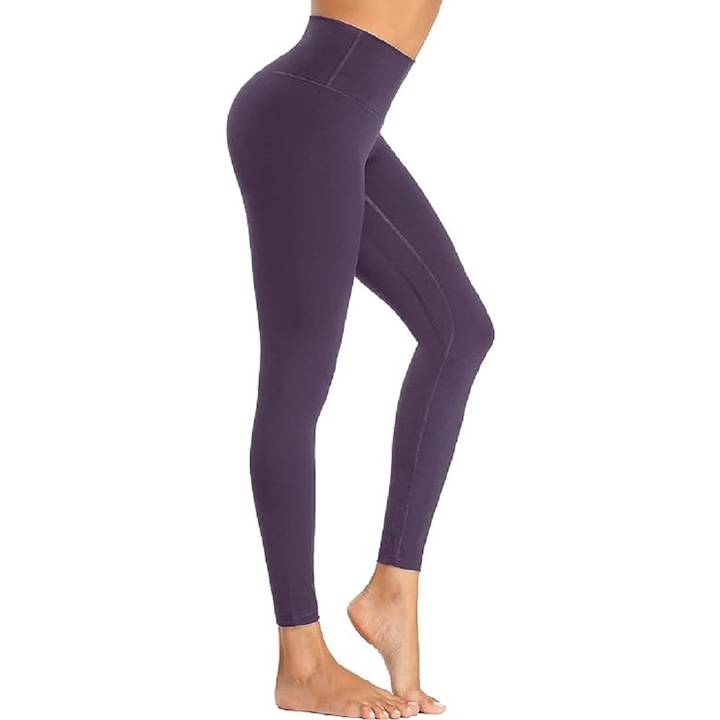 Pantaloni sport, BEELU, cu talie inalta, fara cusaturi, opac, tesatura respirabila, foarte confortabili si moderni, pana la glezna, cu buzunar ascuns, ideal pentru yoga, fitness, diverse sporturi, culoare violet, marime XS