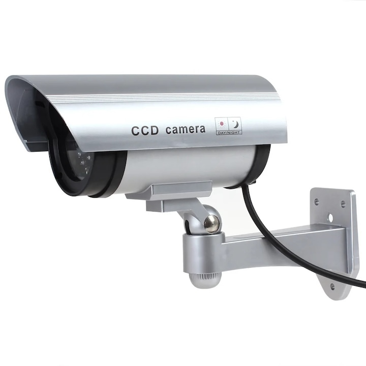 NEXTLY hamis biztonsági kamera, álkamera, kültérre/beltérre, villogó piros LED, 360°/90° forgás, vízálló, AA elem, ezüst