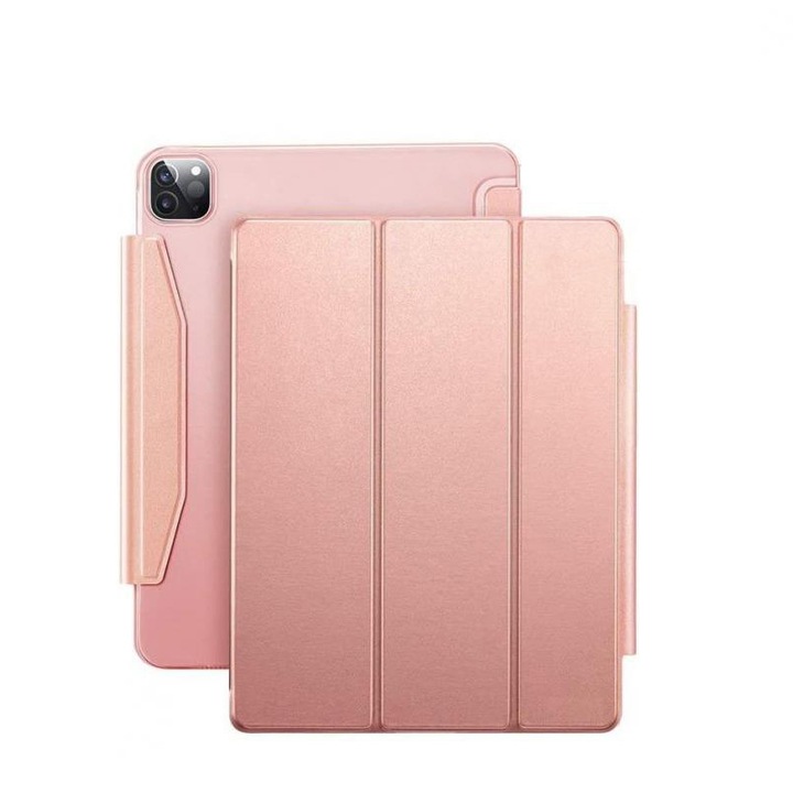 Tok kompatibilis iPad Pro 12,9" 2021/2022 tablet, Ascend Trifold, mágneses zárással és tolltartóval, Rose Gold