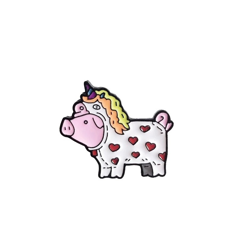 Insigna metal cu pin Porc deghizat in unicorn 3.1x2.8 cm